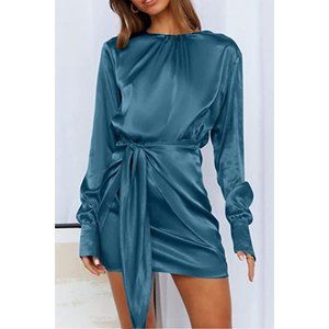 [NWT] Amazon Women's Long Sleeve Tie Waist Satin Cocktail Dress